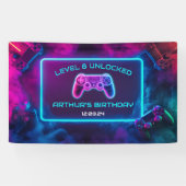 Verjaardagsbanner Jongens Level Ontgrendeld Gamer Spandoek (Horizontaal)