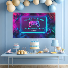 Verjaardagsbanner Jongens Level Ontgrendeld Gamer Spandoek