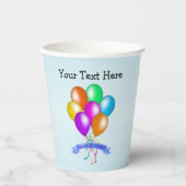 Verjaardagsbanner Kleurrijke Bright Balloons Strea Papieren Bekers (Voorkant)