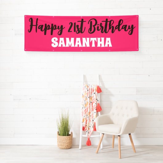 Verjaardagsbanner, Roze Gelukkig 21ste Verjaardags Spandoek (Insitu)