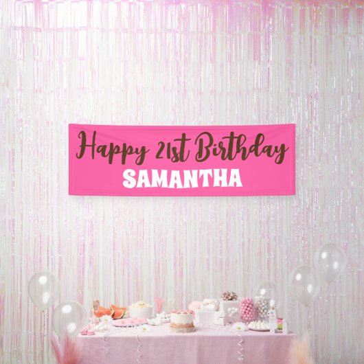 Verjaardagsbanner, Roze Gelukkig 21ste Verjaardags Spandoek (Feest)