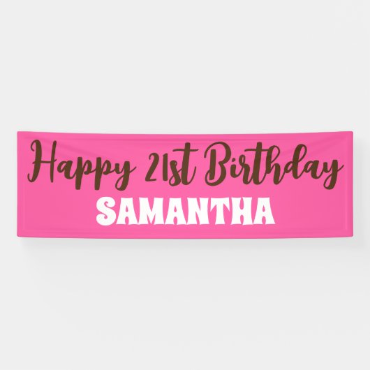 Verjaardagsbanner, Roze Gelukkig 21ste Verjaardags Spandoek (Horizontaal)