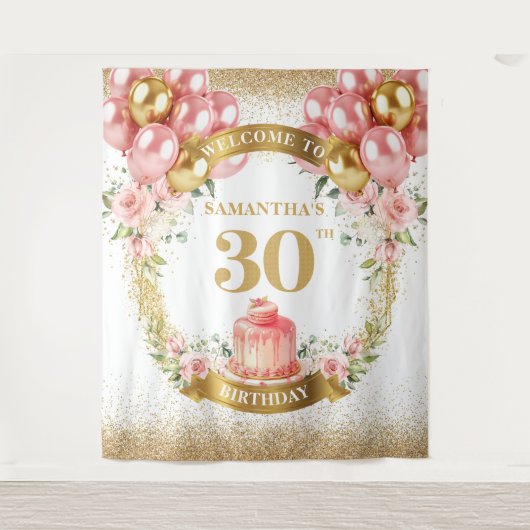 Verjaardagsbanner Roze Goud 30e Verjaardag Banner Wandkleed (Voorkant)