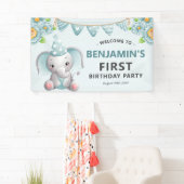 Verjaardagsbanner voor Cute Elephant Boy 1st Spandoek (Insitu)