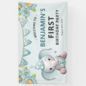 Verjaardagsbanner voor Cute Elephant Boy 1st Spandoek (Verticaal)