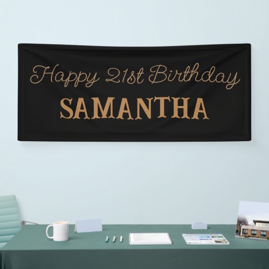 Verjaardagsbanner, zwart goud Happy Birthday Vinyl Spandoek (Beurs)