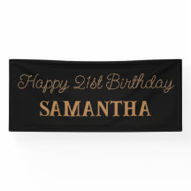 Verjaardagsbanner, zwart goud Happy Birthday Vinyl