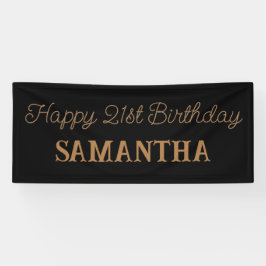Verjaardagsbanner, zwart goud Happy Birthday Vinyl Spandoek