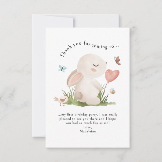 Verjaardagsbedankje voor kind Bunny Konijn Bedankkaart (Voorkant)