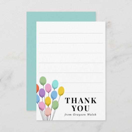 Verjaardagsbedankkaart met pastel ballonnen bedankkaart (Voorkant / Achterkant)