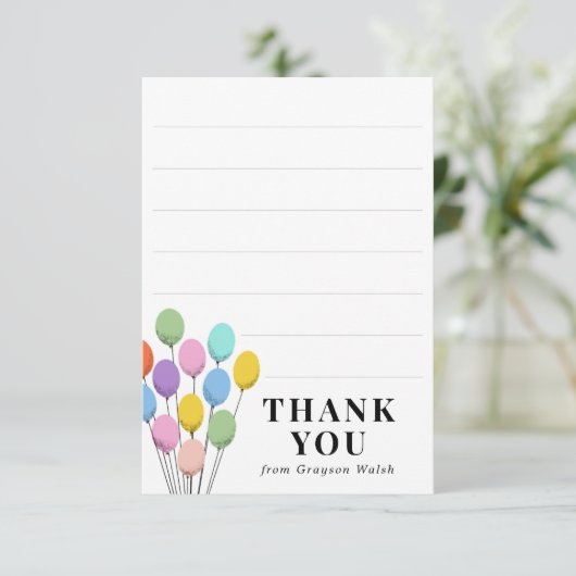 Verjaardagsbedankkaart met pastelballonnen bedankkaart (Staand voorkant)