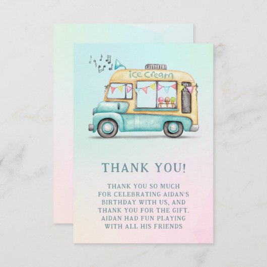 Verjaardagsbedankkaart voor ijsauto in de zomer bedankkaart (Voorkant / Achterkant)