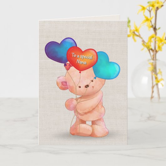 Verjaardagsbeer en ballonnen voor Nana Kaart (Gele Bloem)