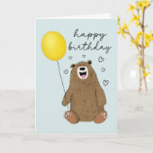 Verjaardagsbeer met ballon kaart (Gele Bloem)