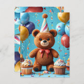 Verjaardagsbeer met cake en ballonnen briefkaart (Voorkant / Achterkant)