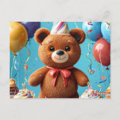 Verjaardagsbeer met cake en ballonnen briefkaart (Achterkant)