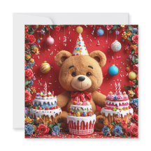 Verjaardagsbeer met cake en ballonnen