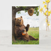 Verjaardagsbeer met een pot honing kaart (Gele Bloem)