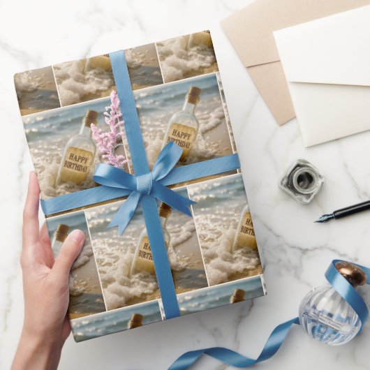 Verjaardagsbericht in een fles cadeaupapier (Geschenken)