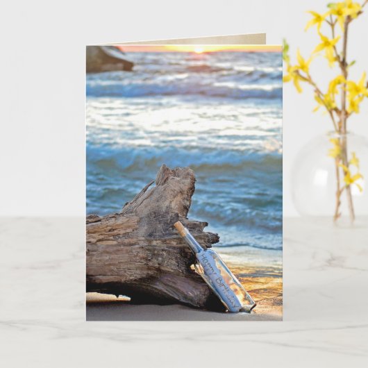 Verjaardagsbericht in een fles kaart (Gele Bloem)