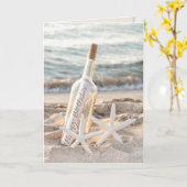 Verjaardagsbericht in een fles met zeester kaart (Gele Bloem)