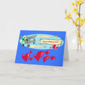 verjaardagsbericht met cartoon van het vliegtuig kaart (Gele Bloem)