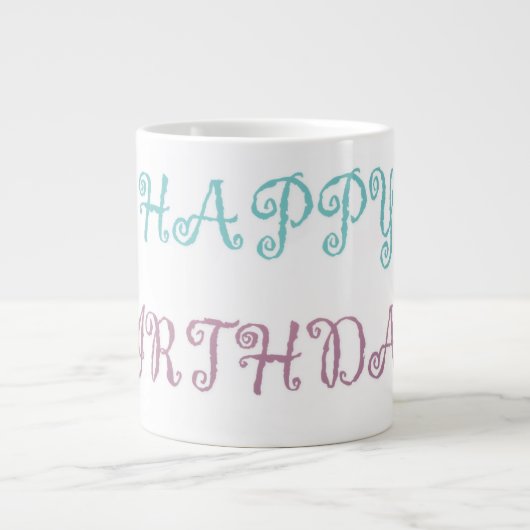 Verjaardagsbericht roze fancy script grote koffiekop (Voorkant)