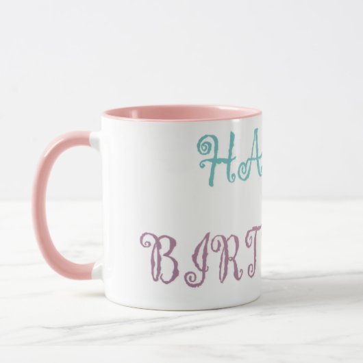 Verjaardagsbericht roze fancy script mok (Links)