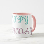 Verjaardagsbericht roze fancy script mok (Voorkant rechts)