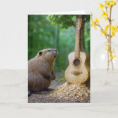 Verjaardagsbever met gitaarsnijwerk kaart (Gele Bloem)
