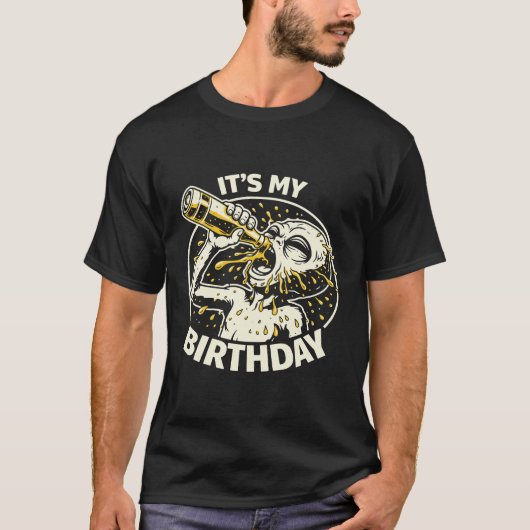 Verjaardagsbier Kotsende Alien T-shirt (Voorkant)