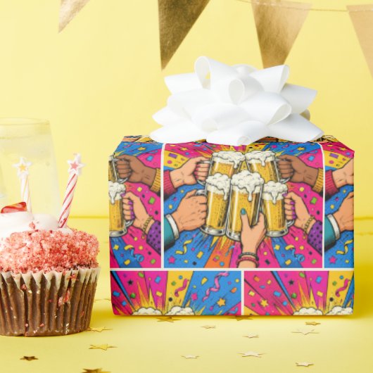 Verjaardagsbier Proost Pop Art Cadeaupapier (Verjaardagsfeest)
