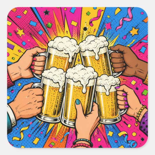 Verjaardagsbier Proost Pop Art Vierkante Sticker (Voorkant)