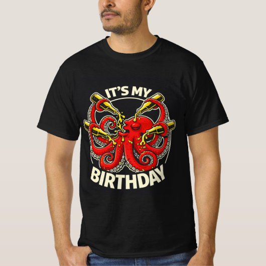Verjaardagsbier Zuigende Octopus T-shirt (Voorkant)