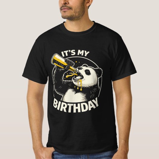 Verjaardagsbier Zuigende Panda T-shirt (Voorkant)