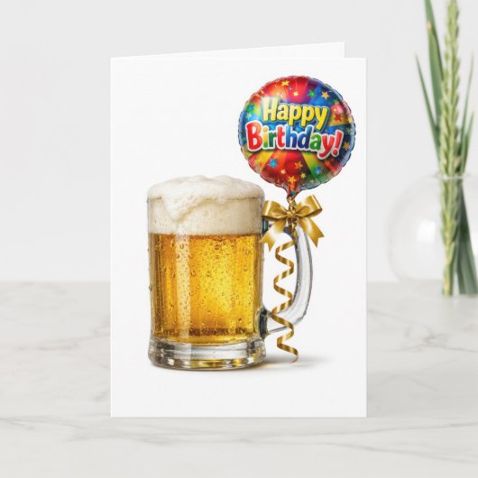 Verjaardagsbiermok Met Feestballon Kaart (Voorkant)