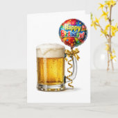 Verjaardagsbiermok Met Feestballon Kaart (Gele Bloem)