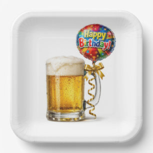 Verjaardagsbiermok Met Feestballon Papieren Bordje
