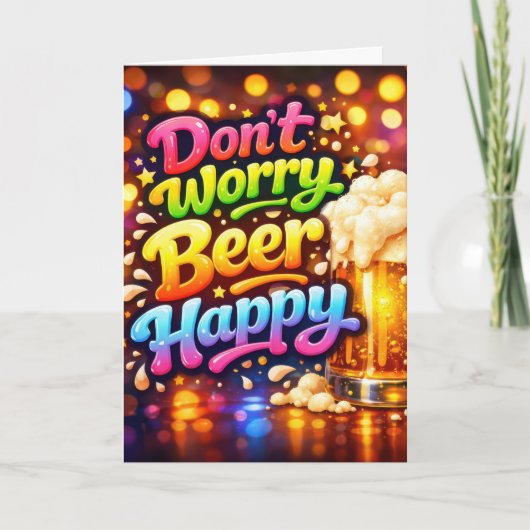Verjaardagsbiermok met neonprettekst kaart (Voorkant)