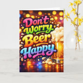 Verjaardagsbiermok met neonprettekst kaart (Gele Bloem)