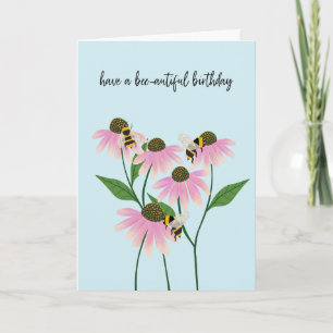 Verjaardagsbijen en kegelbloemen kaart