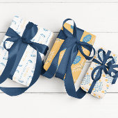 Verjaardagsblauw en oranje bloemige inpakvellen inpakpapier vel