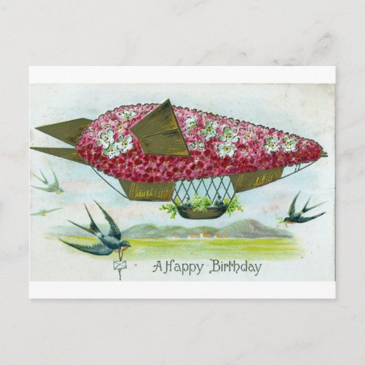 Verjaardagsblimp en Blauwe Vogels Briefkaart (Voorkant)