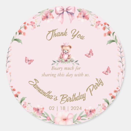 Verjaardagsbloemen en -beren Bedankt Sticker (Voorkant)
