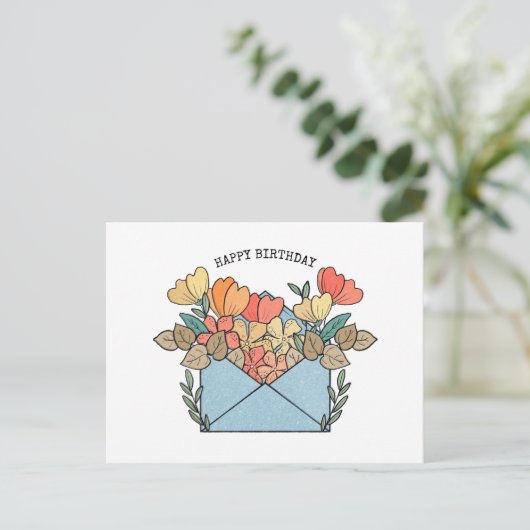 Verjaardagsbloemen geïllustreerd briefkaart (Staand voorkant)