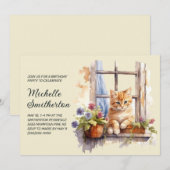 Verjaardagsbloemen gele kitten raam  kaart (Voorkant / Achterkant)