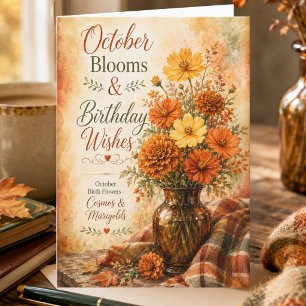 Verjaardagsbloemen oktober Cosmos & Afrikaantjes V Kaart