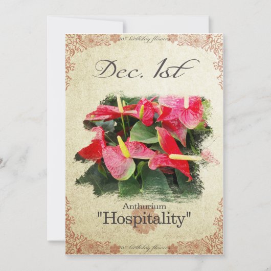 Verjaardagsbloemen op 1 december "Anthurium" Kaart (Voorkant)