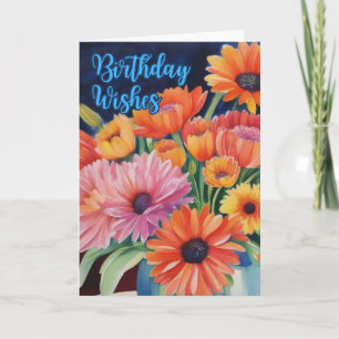 Verjaardagsbloemen rijzen op in waterverf kaart