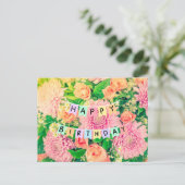 Verjaardagsbloemen - Roze Mums en Rozen  Briefkaart (Staand voorkant)